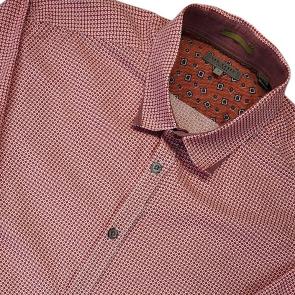 Ted Baker London Mens XXL Red Geometric Circle Print Button Down Shirt Size 7